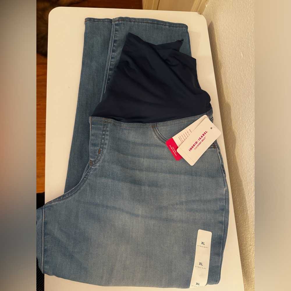 Ingrid & Isabel Light Blue Jeans with Navy Maternity Panel